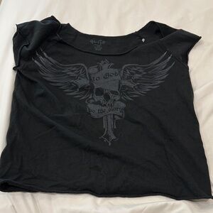 Brandy Melville Black Winged Skull Crop Top